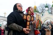 Верующие оттесняют полицейских от Киево-Печерской лавры