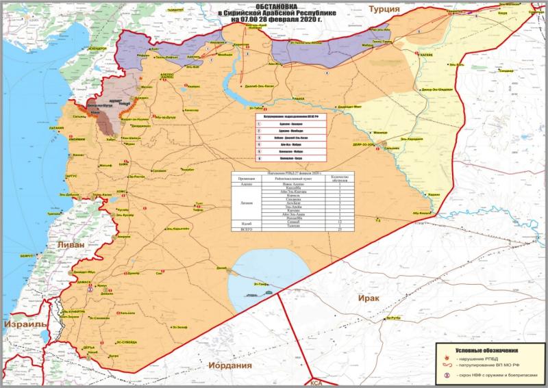 Обстановка в Сирии по данным на 7:00 28 февраля 2020 года