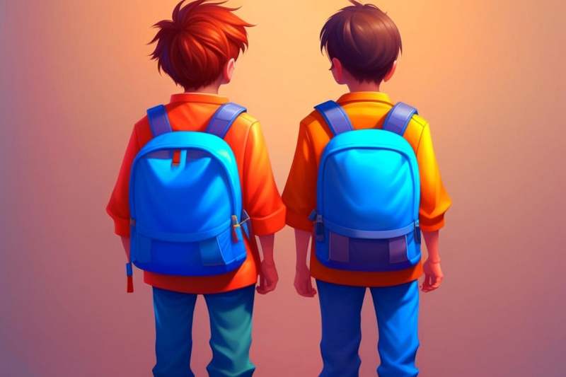 Двое школьников с рюкзаками на спинах