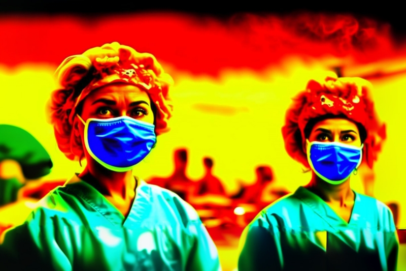 Медики в масках на фоне ядерной катастрофы