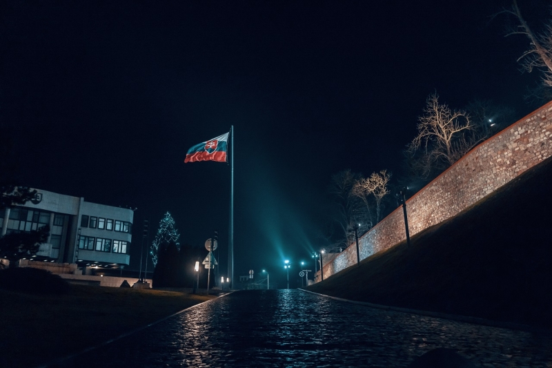 Флаг Словакии на ночной улице