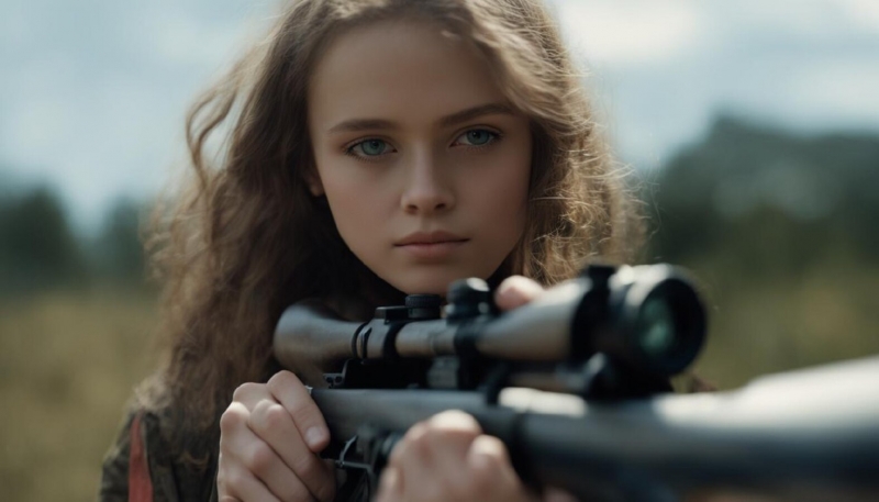 Девочка подросток с ружьем в руках