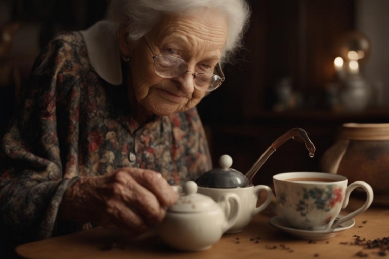 Бабушка капает капли в чай