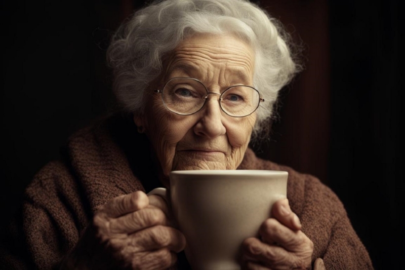 Бабушка пьет какао