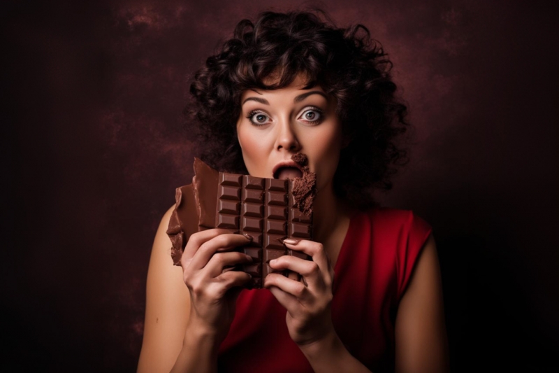 женщина ест шоколад
