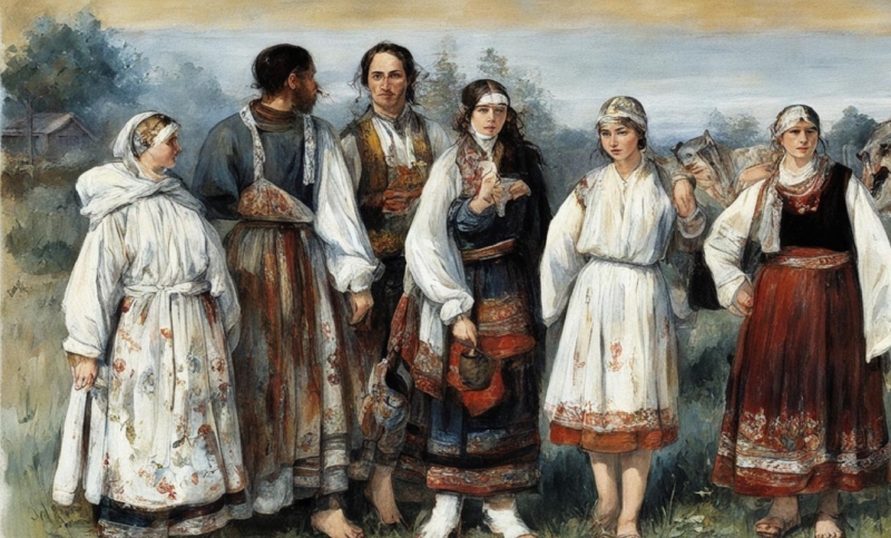 Древние славяне в народных костюмах