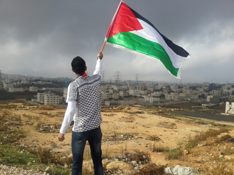 человек с флагом палестины