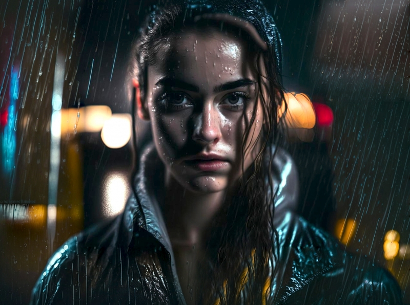 Девушка под дождем с мокрыми волосами