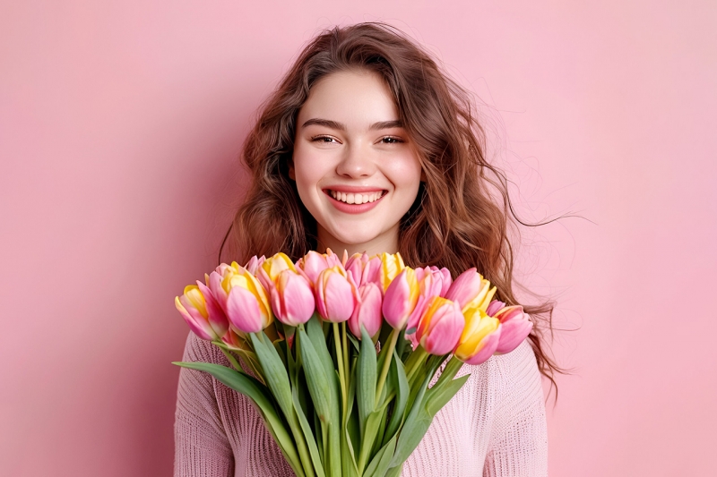 девушка с тюльпанами