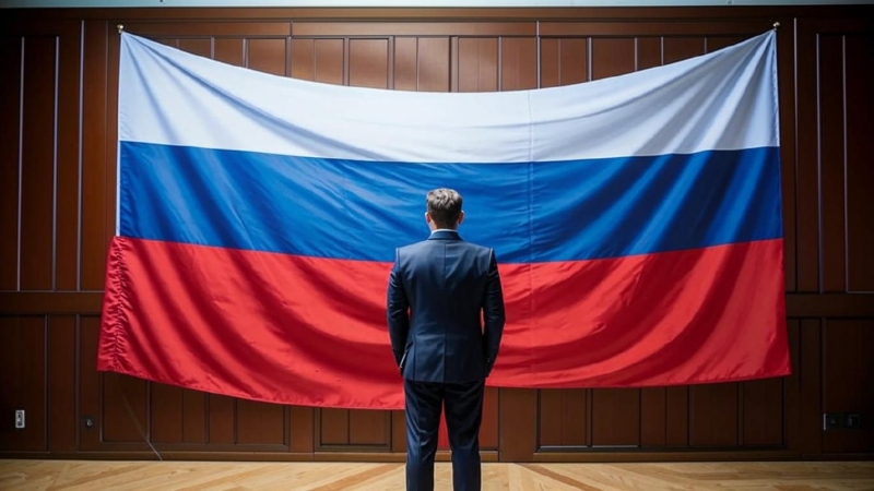 Политик на фоне флага