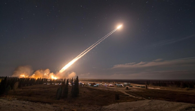 Осколок ракеты падает на землю