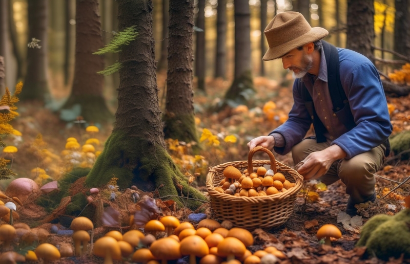 Грибник в лесу