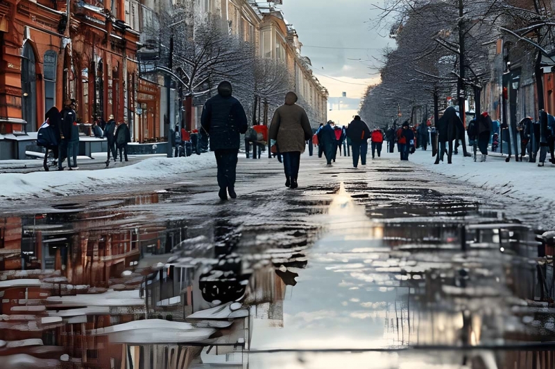 Улица с мокрым снегом