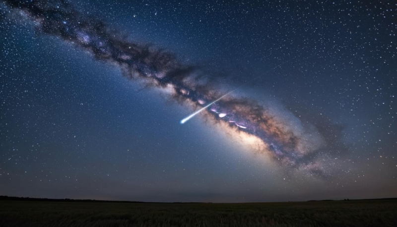 Звездное небо с редкой кометой