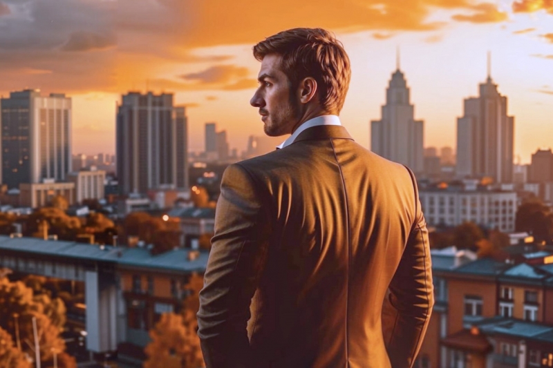 Мужчина на фоне города