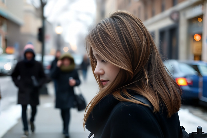 Девочка имеет темно-русые волосы