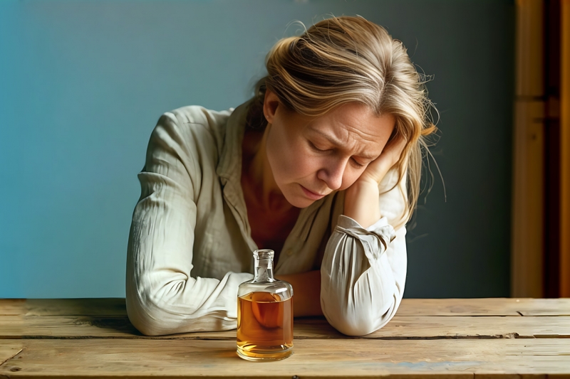 Женщина и бутылка алкоголя