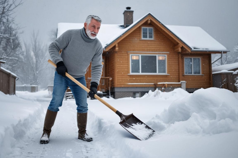 Человек убирает снег