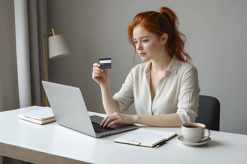 Женщина за ноутбуком с картой