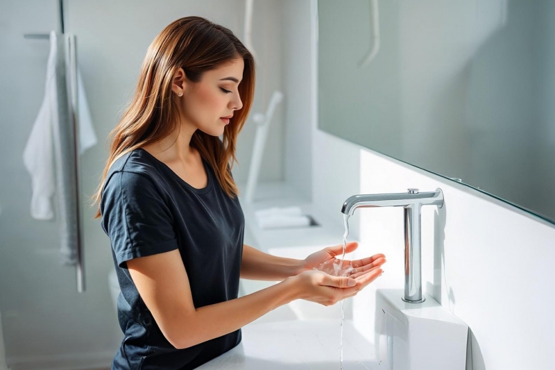 девушка моет руки