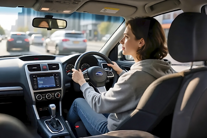 Девушка за рулем автомобиля