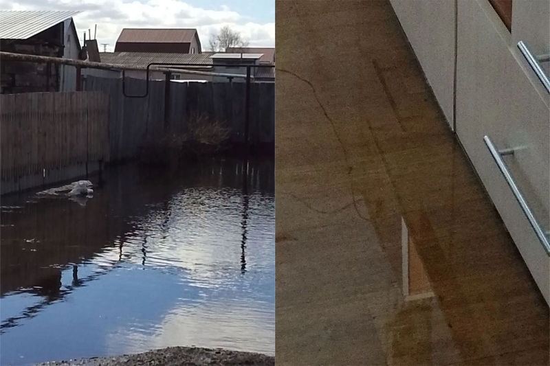 Паводковые воды и дождь превращают огород женщины в озеро