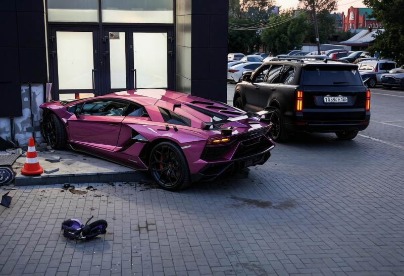 Lamborgini влетел в фасад, уходя от столкновения