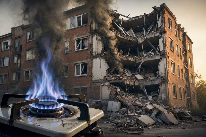 Подъезд жилого дома сложился, как карточный домик